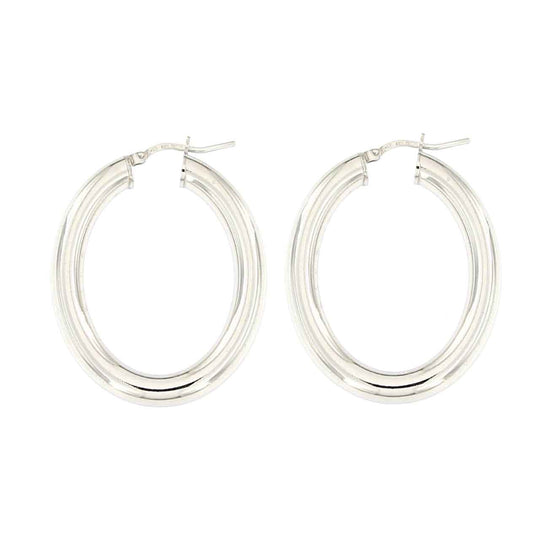 Orecchini in argento bianco cerchio H 4 cm tubo ovale leggero