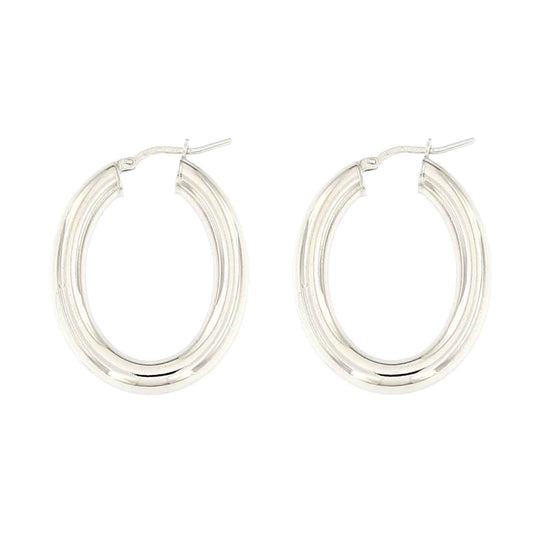 Orecchini in argento bianco cerchio H 3 cm tubo ovale leggero