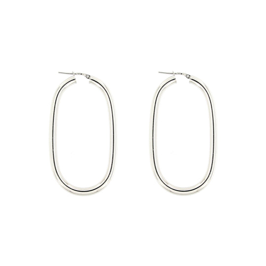 Orecchini in argento bianco cerchio ovale canna tonda Ø4mm-cm 5x3