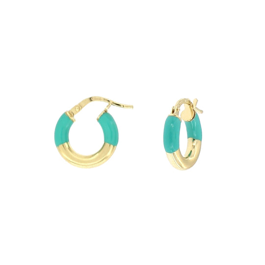 Orecchino a crechio mm 15 in argento dorato con smalto colore celeste Tiffany