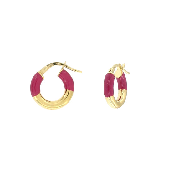 Orecchino a crechio mm 15 in argento dorato con smalto colore fucsia