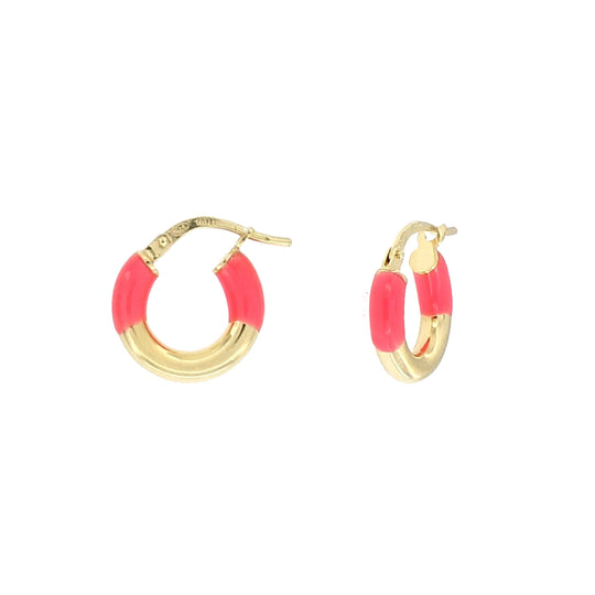 Orecchino a crechio mm 15 in argento dorato con smalto colore rosa fluo