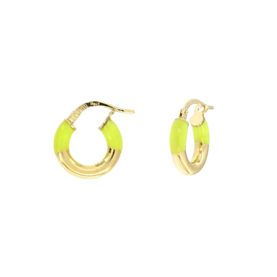 Orecchino a crechio mm 15 in argento dorato con smalto colore giallo fluo