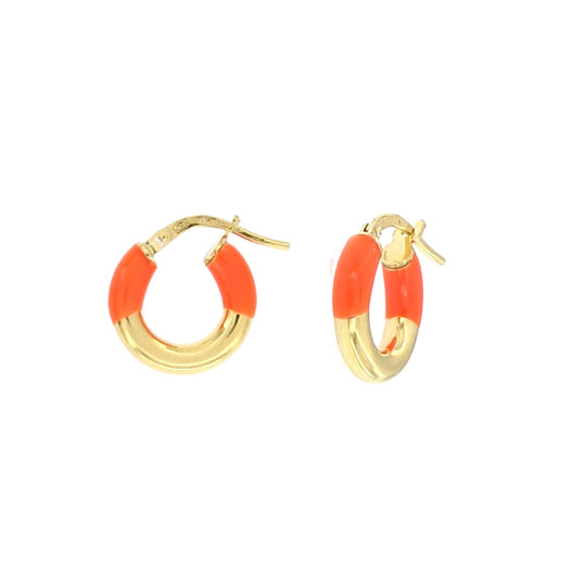 Orecchino a crechio mm 15 in argento dorato con smalto colore arancione fluo
