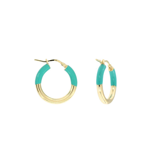 Orecchino a crechio mm 25 in argento dorato con smalto colore celeste Tiffany