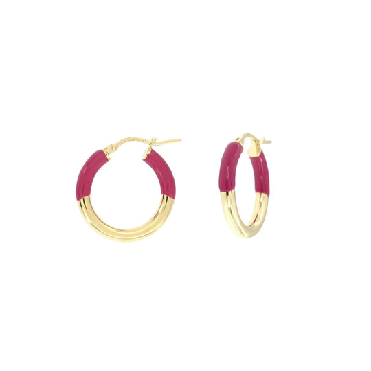 Orecchino a crechio mm 25 in argento dorato con smalto colore fucsia