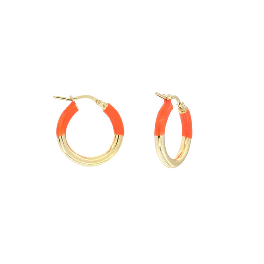 Orecchino a crechio mm 25 in argento dorato con smalto colore arancio fluo