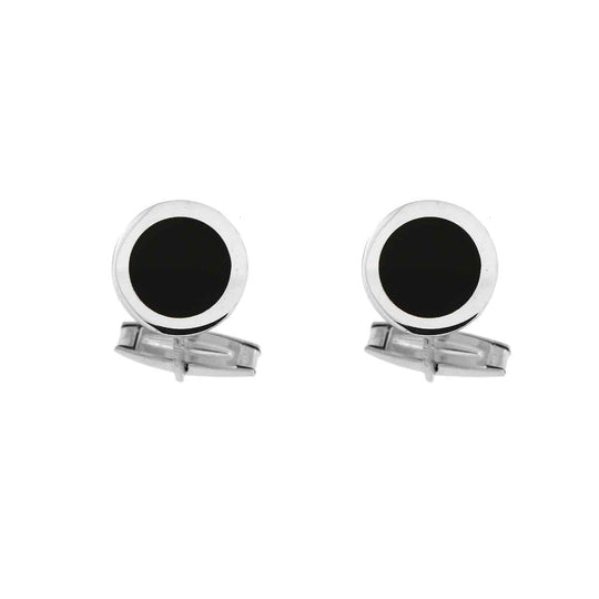 Gemelli in argento  massiccio 925 rotondo con smalto nero diametro 13 mm