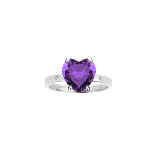 Anello in argento 925 con quarzo idrotermale viola e diamante Cultured Diamond