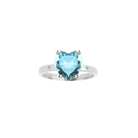 Anello in argento 925 con quarzo idrotermale azzurro  e diamante Cultured Diamond