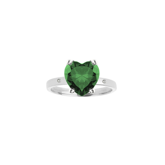 Anello in argento 925 con quarzo idrotermale verde e diamante Cultured Diamond