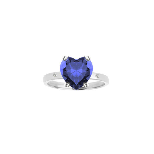 Anello in argento 925 con quarzo idrotermale blu zaffiro e diamante Cultured Diamond