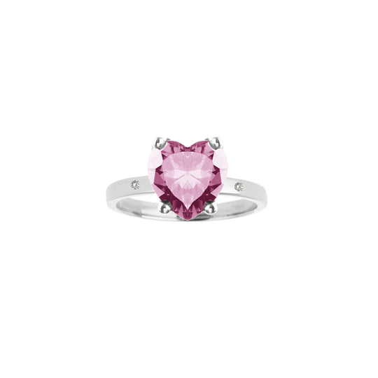 Anello in argento 925 con quarzo idrotermale rosa e diamante Cultured Diamond