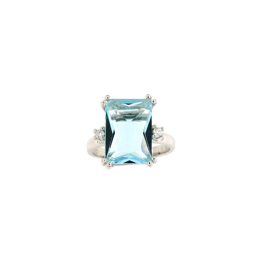 Anello in argento 925 con topazio azzurro e diamante Cultured Diamond