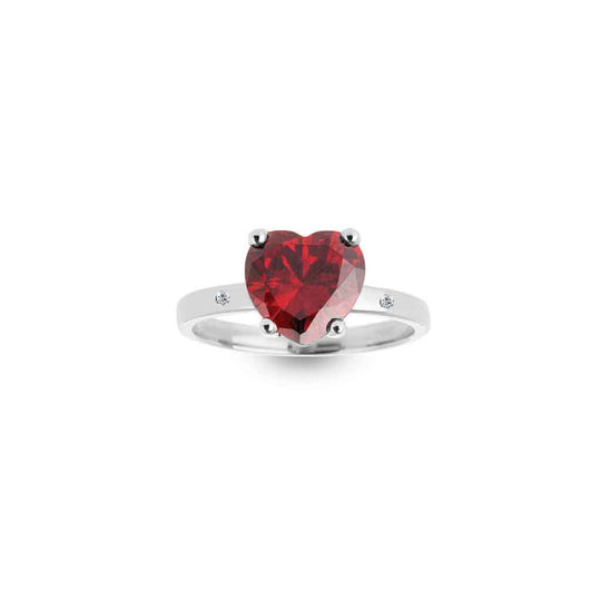 Anello in argento 925 con quarzo idrotermale rosso e diamante Cultured Diamond