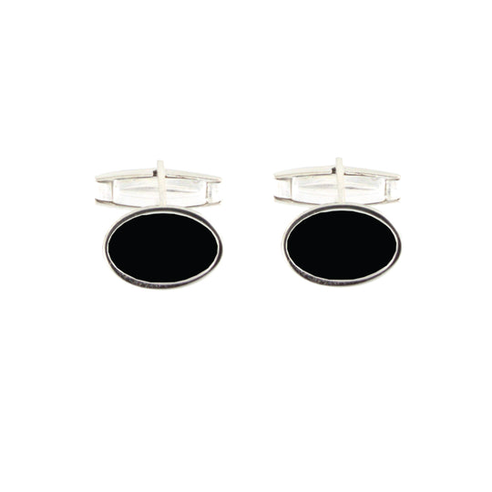 Gemelli in argento  massiccio 925 ovale con smalto nero  mm 15x10