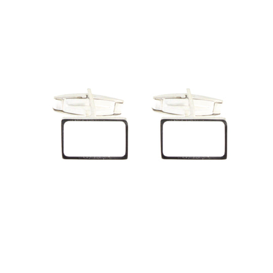 Gemelli in argento  massiccio 925 rettangolare con smalto bianco mm 15x9