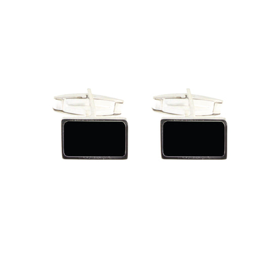 Gemelli in argento  massiccio 925 rettangolare con smalto nero mm 15x9